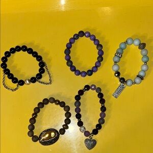 Elegant Beaded Bracelet Set - Black, Purple, Blue